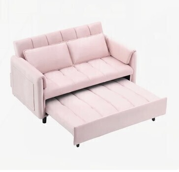 Latitude Run 55" Two Seater Pull Out Sofa Bed, Adjustable Backrest With USB Ports, Two Side Pockets in Pink in Box $499