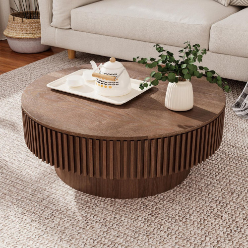 Furniouse ct014-wa 31.5" W Round Coffee Table with Storage Modern Wood Circle Center Table in walnut New in Box $499