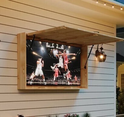 Foundry Select 48" Outdoor TV Protector Box with Adjustable Mount, Fits 44-55 in TVs Wooden Waterproof TV Enclosure with Cover in Natural New in Box $499