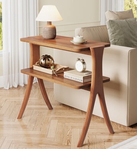 George Oliver 24.6'' Tall End Table Side Table With 2-Tier Storage Shelves And Solid Wood Legs New In Box $199