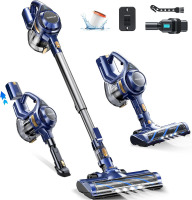 QikCln Cordless Vacuum Cleaner, Rapid Clean 23 Kpa Powerful Suction, 1.3 L Large Capacity, 2 Modes & 30Mins Runtime, Rechargeable Stick Vacuum for Pet Hair Hardwood Carpet - Blue On Working $299