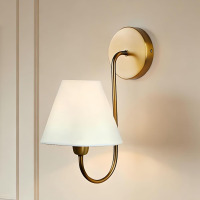 Pathson 14" Wainwright Single Swoop Wall Sconce | Vanity Light with White Linen Shade & Brass Gooseneck Arm &ndash; Vintage Retro Bedroom Lamp for Elegant Home Lighting (Brass) / Dawncolate Gold Brass Globe Wall Sconce &ndash; Modern Milk Glass Shade Double Light Fix
