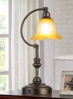 Leikeyo 20"Farmhouse Port Touch Table Lamps, USB A+C Charging,3-Stage Dimmable Bedside Lamp, Amber Vintage Glass Lampshade for Living Room Bedroom Nightstand New In Box $99