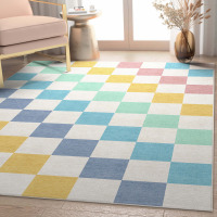 Trinx Kehr Square Modern Geometric Multi Blue Flat-Weave Area Rug, 7'10" x 9'10" New $799