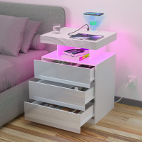 Wade Logan Chappa Manufactured Wood Nightstand with Wireless Charging Station, LED Lights and 3 Drawers $299