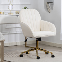 Mercer41 Velvet Home Office Chair with Gold Base and Wheels, Modern Makeup Vanity Chair, Height Adjustable Swivel Desk Chair for Living Room Bedroom Study Room, Beige New In Box $299