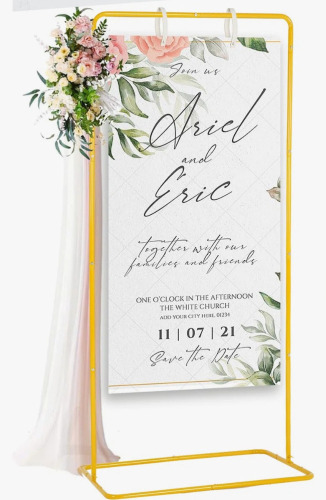 Wokaiduo Wedding Sign Holder, Adjustable Welcome To Our Wedding Sign Stand With 2 Leather Sign Hanging Straps, Wedding Seating Chart Stand For Party, Baby Shower, Graduation Ceremony (Posters Excluded) New In Box $79
