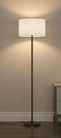 Ebern Designs Modern Floor Lamp, Foot Pedal Switch, 60" Small Tall Lamps For Living Room Bedroom Office Dining Room Kitchen, Black Pole Lamp $199