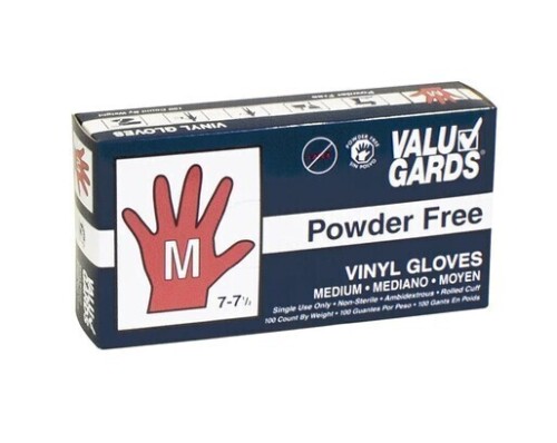 Valugards Powder Free Medium Vinyl Glove Foodservice, 100/Box New In Box