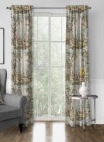 The Tailor's Bed French Countryside Linen Blend Toile Room Darkening Rod Pocket Single Curtain Panels, (Pair), 50" W X 108" L New $199