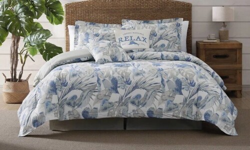 Tommy Bahama Raw Coast Blue Cotton 3 Piece Comforter Set, Cal-King $399