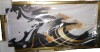 Wade Logan&reg; Azareth Black And Gold Wave - Abstract Wall Art For Living Room, 32" H x 16" W x 1" D New In Box $199 - 2