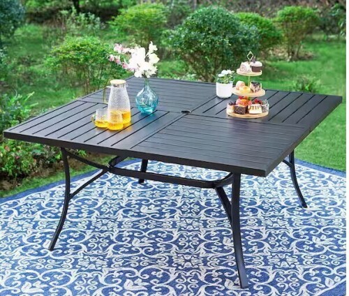 Phi Villa Black Slat Square Metal Patio Outdoor Dining Table New in Box $499