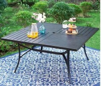 Phi Villa Black Slat Square Metal Patio Outdoor Dining Table New in Box $499