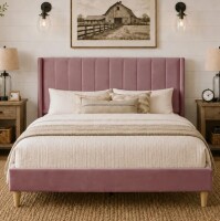 Wade Logan Eriksay Low Profile Upholstered Platform Bed with Wingback Headboard Queen Size New in Box $399