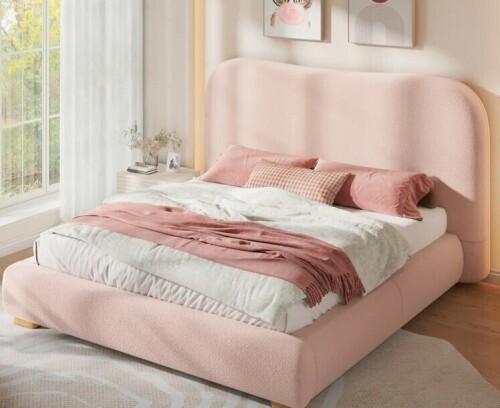 Ivy Bronx Modern Queen Upholstered Platform Bed with Curved Headboard and Rounded Footboard New in Box $699