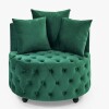 Everly Quinn 30" Wide Velvet Swivel Accent Chair, Tufted Barrel Chair with Wheels and 3 Pillows in Green New in Box $499