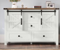 Gracie Oaks Dreavyn 47" Farmhouse Dresser with 2 Sliding Barn Doors&4 Drawers,White New in Box $499