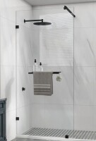 Kpuy 36" W x 76" H Fixed Frameless Shower Screen in Matte Black with Clear Tempered Glass, Stainless Steel Towel Bar, Adjustable Rod SS-S97A-3676-BK New in Box $499