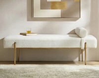 Everly Quinn Donoven White 55" End of Bed Bench, Modern Faux Fur Upholstered Ottoman Bench Seat with Gold Legs $499