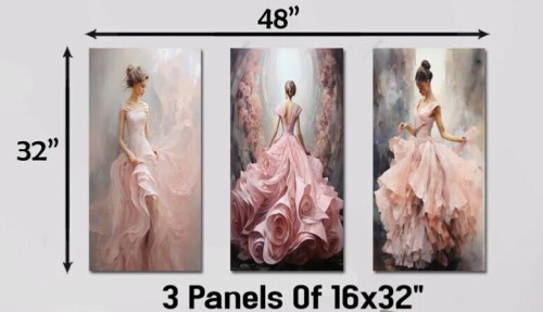 Mercer41 Pink And White Woman Ballet Solitude I - Ballet Canvas Art Print 3-Piece New In Box $299