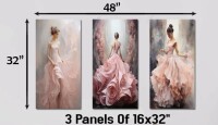 Mercer41 Pink And White Woman Ballet Solitude I - Ballet Canvas Art Print 3-Piece New In Box $299