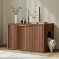 Evermagin 31.5" Walnut Cat Litter Box Enclosure Furniture | Large Hidden Litter Box Cabinet, Entry Can Install Left/Right, Mid Century Modern Fluted Kitty End Table for Living Room New In Box $299