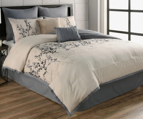 Riverbrook Home Hayden Beige/Blue Polyester 8 Piece Comforter Set, Queen Size $299