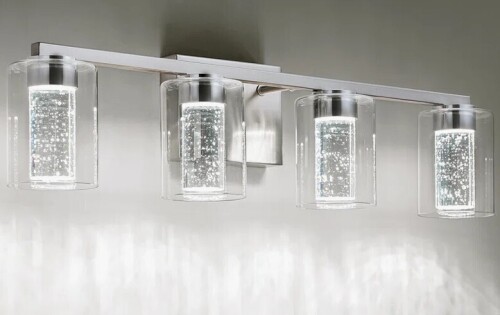 Mercer41 4-Light Brushed Nickel Vanity Light with 3 Color Modes with Clear Glass Shade New In Box $299