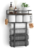 Aetyord Towel Rack for Bathroom Wall Mounted Towel Storage Organize | Towel Storage with Wood Shelf & Metal Basket, Fit for Small Bathroom, Camper, Rv, Brown $79