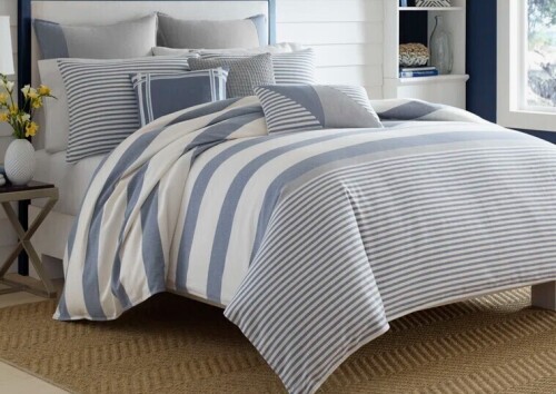 Nautica Nautica Fairwater Blue Cotton Reversible 3-Piece King Size Comforter Set New $299