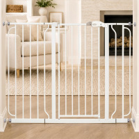 Regalo 36" Extra Tall and Wide Baby Gate, Bottom of Stairs & Doorways | Fits Openings 29"-49" Wide, Pressure Mounted with Door, For Babies, Toddlers & Pets, White / COMOMY 30" Tall Baby Gate for Stairs Doorways, Fits 29.5" to 40.5" Openings | Auto Close E