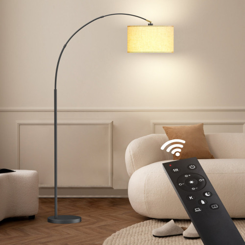 Ebern Designs Asem 78.7'' Arched/Arc Floor Lamp with Remote Control, LED Bulb Included, and Big Drum Shade New In Box $299