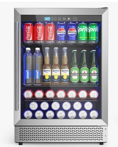 Yushine 24 Inch Beverage Refrigerator, 180 Can Drink Fridge with Glass Door, 37-64&deg;F Built-in or Freestanding Under Counter Beverage Cooler, Reversible Door & Adjustable Shelves-for Kitchen Home Bar (5 Cu.Ft) NEw in Box $899