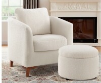 Willa Arlo Interiors Amold Upholstered Barrel Chair with Storage Ottoman in Cream New In box $699