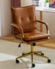 Mercer41 Abba Leather Task Chair with Padded Arms in Camel New in Box $499