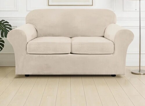 Mercer41 Soft Velvet Plush 3 Piece Stretch Loveseat Sofa Slipcover for 2 Cushion Couch Machine Washable $89