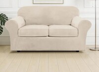 Mercer41 Soft Velvet Plush 3 Piece Stretch Loveseat Sofa Slipcover for 2 Cushion Couch Machine Washable $89