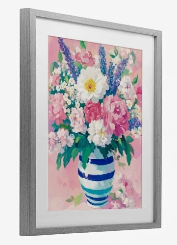 Winston Porter Springtime Joy Florals over Pink Framed Print Under Glass, design by Petal Prints Design, 21" H x 17" W New In Box $199