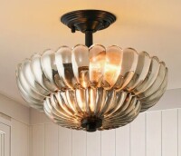 Mercer41 3-Light Smokey Grey Fluted Glass Semi-Flush Mount - 12in, Matte Black New In Box $299