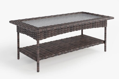 Red Barrel Studio&reg; Aibek 23.6'' W Rectangular Wicker Outdoor Coffee Table with Glass Top New In Box $299