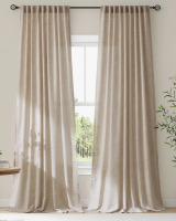 Mercer41 Linen Blend Semi Sheer Curtains (Pair), Neutral Modern Farmhouse Country Window Living Room Bedroom Rod Pocket Back Tab Drapes, 52" W x 96" L New $99