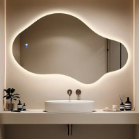 Wrought Studio 48" x 27" Cloud Shaped Asymmetrical LED Frameless Backlit Wall Mirror Bathroom Vanity Mirror with 3 Color Adjustment and Anti-Fog, New in Box $399