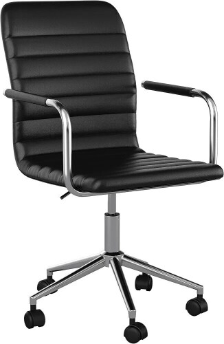 Martha Stewart Taytum Upholstered Office Chair, Black Polished Nickel Frame, New in Box $299