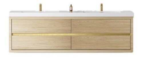 Fieeay 72" Wall Mounted Bathroom Vanity with Sink, Floating Bathroom Storage Cabinet with Stone Resin Countertop and Soft Close Drawers, Natural Oak 24V15 72NO New in Box $2899