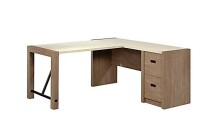 Sauder Dixon City&reg; 66"W L-Shaped Computer Desk With Drawers, Brushed Oak&trade;/Pebble White&trade; New in Box $699 May be incomplete