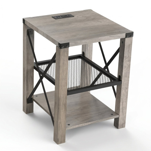17 Stories Eidelweiss Tall End Table Nightstand with 2 USB Ports, 2 Power Outlets, and 2 Storage Shelves New In Box $299