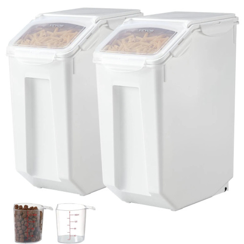 VEVOR Rice Storage Container, 4.5Gallon/20L x2 Capacity Large Food Dispenser Bin, Kitchen Ingredient Grain Cereal Flour Bin, Food Containers with Wheels, 2 Measuring Cups, Airtight Lid, 2 Pack New In Box $99