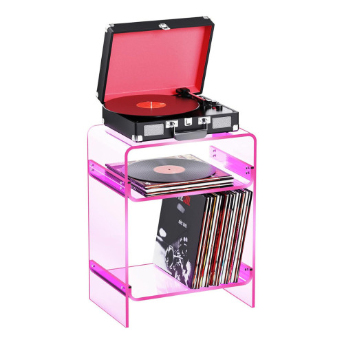 Ebern Designs Acrylic Record Player Table with Storage Shelf, Clear Side Table Nightstand New In Box $199