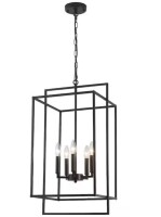 ZJVAIVE 5-Light 14.17 in. Black Candlestick Hanging Linear Chandelier Fixture Cage Ceiling Light for Kitchen Island Dining Room New In Box $299